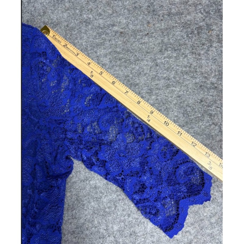 Belle Badgley Mischka Katia Dress Womens 12 Blue Lace Sheath Cocktail Party - Picture 9 of 11